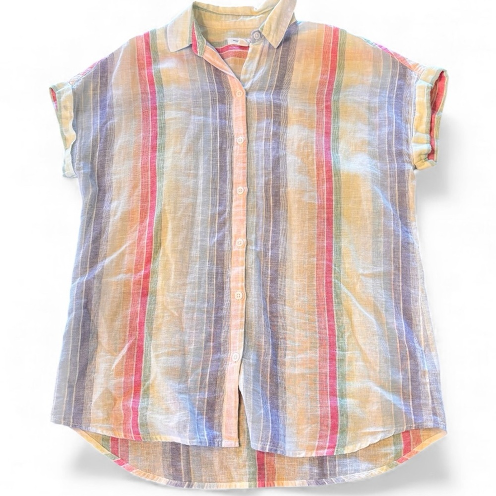 Beachlunchlounge Pastel Striped Linen Blend Spencer Camp Shirt, XS,Oversized - Picture 8 of 12
